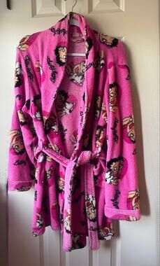 Vintage Y2K Betty Boop Pink Plush Fleece Robe Size M Loungecore Aesthetic